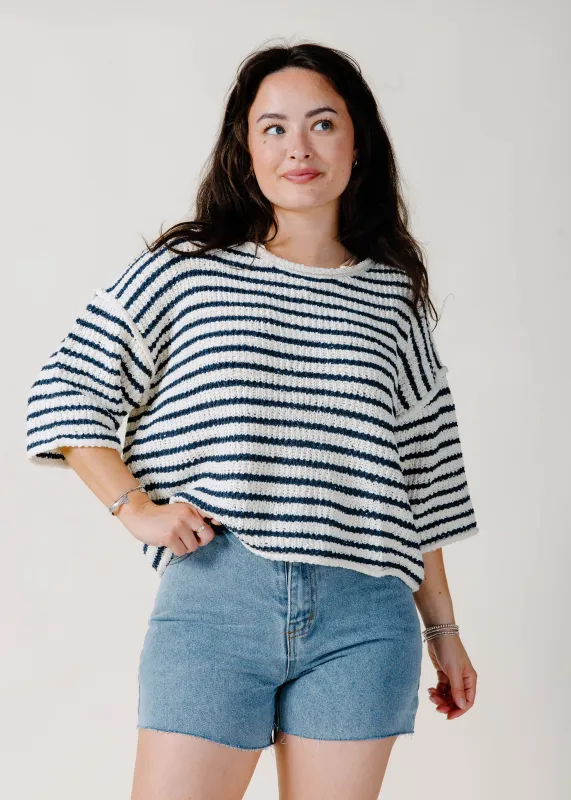 Kelsey Striped Knit Top - Navy made by ILLA ILLA