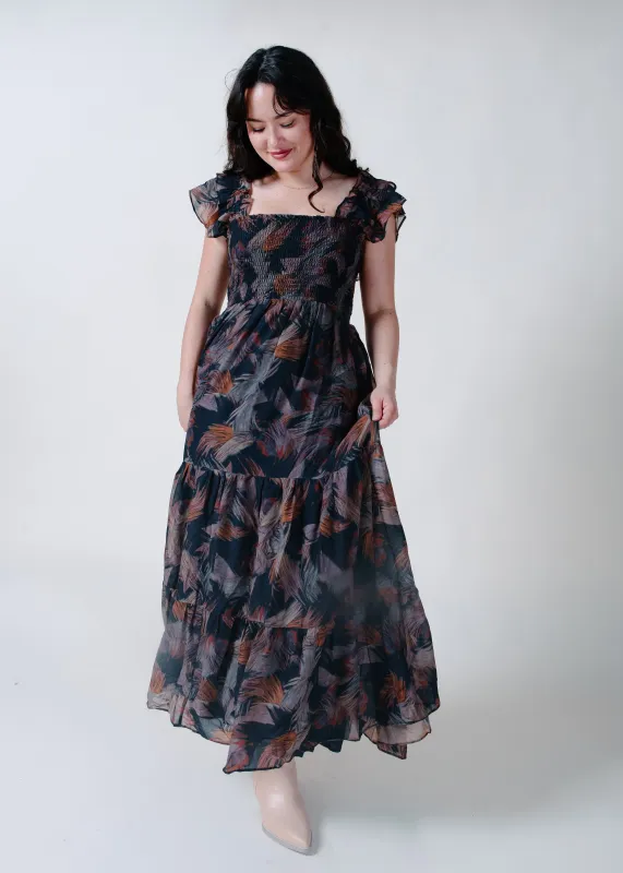 Kyleigh Ruffle Midi Dress - Midnight made by Promesa