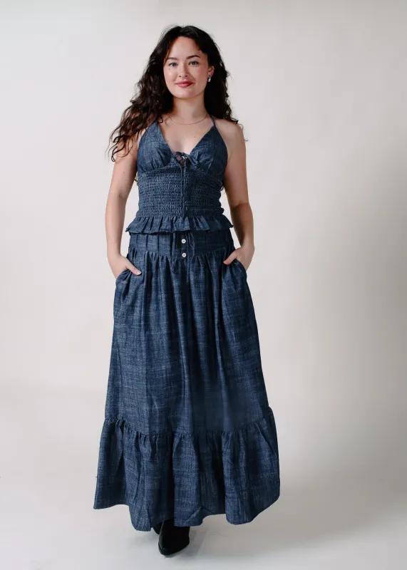 Hayley Denim Halter Top made by ILLA ILLA