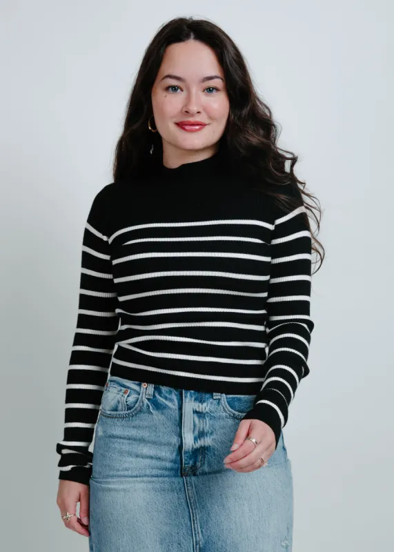Carrie Mock Neck Striped Top - Black sold by Vinnie Louise