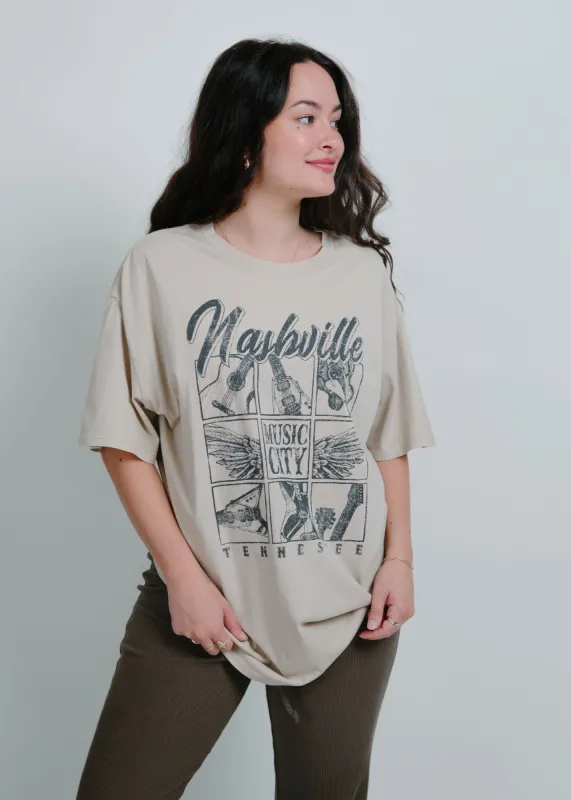 Nashville Music City Oversized Tee - Taupe sold by Vinnie Louise