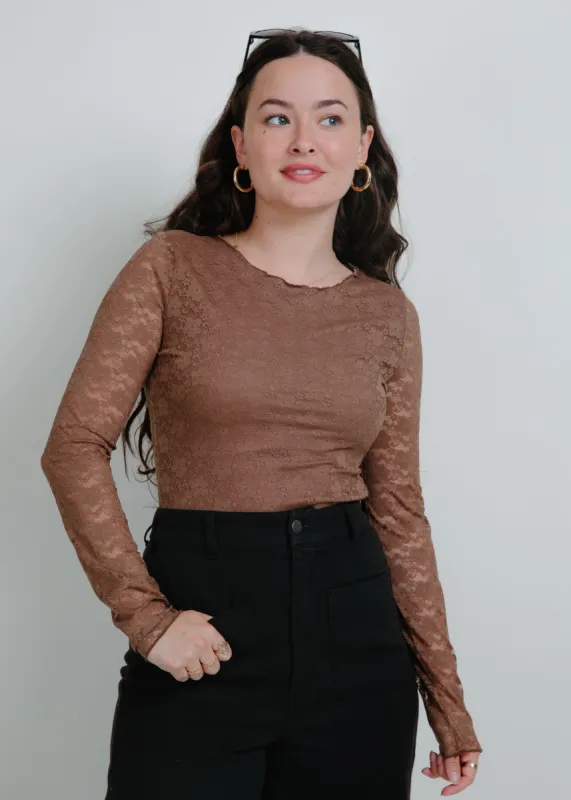 Ariana Lace Woven Bodysuit - Mocha sold by Vinnie Louise