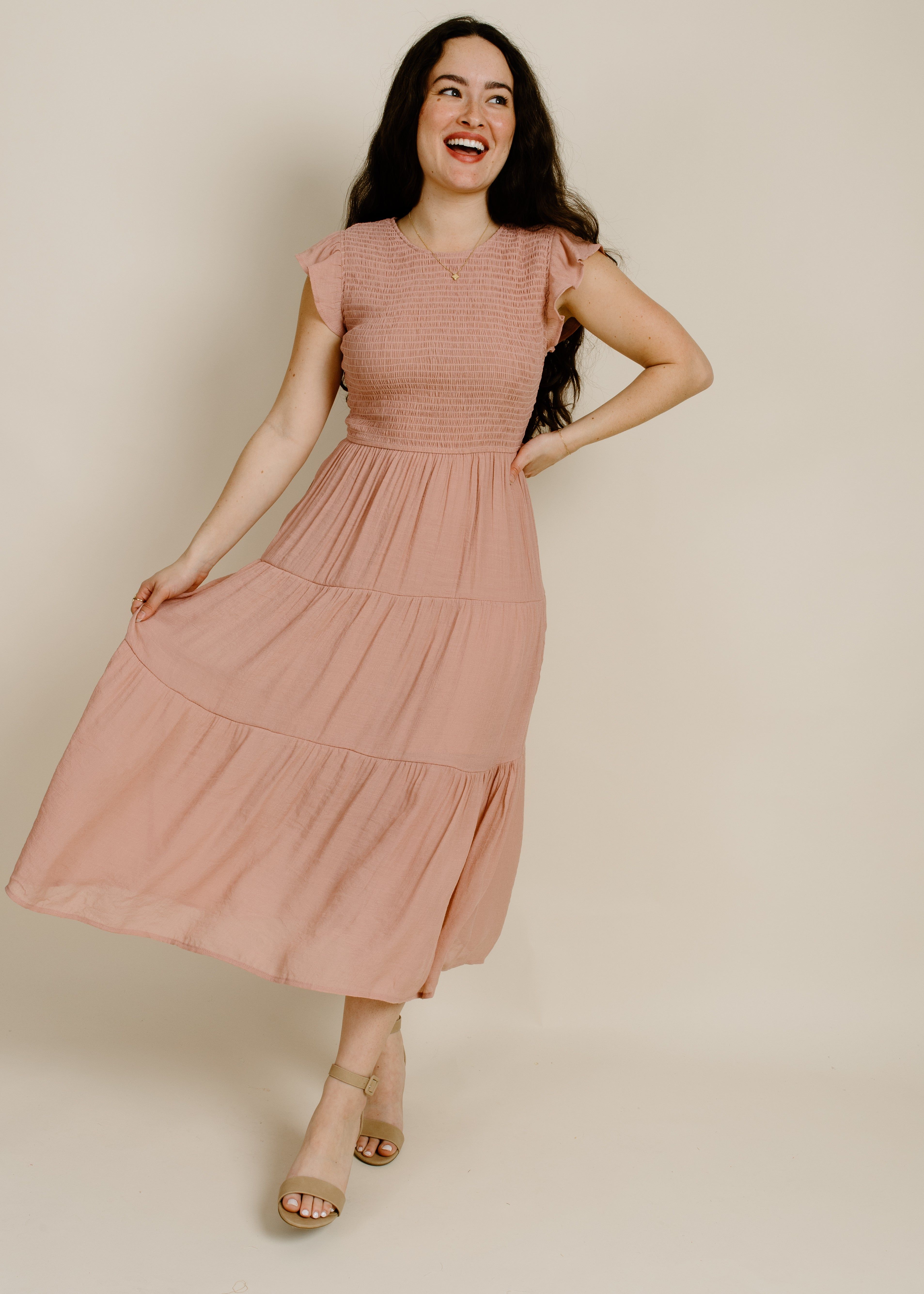 Faye Midi Dress - Blush sold by Vinnie Louise