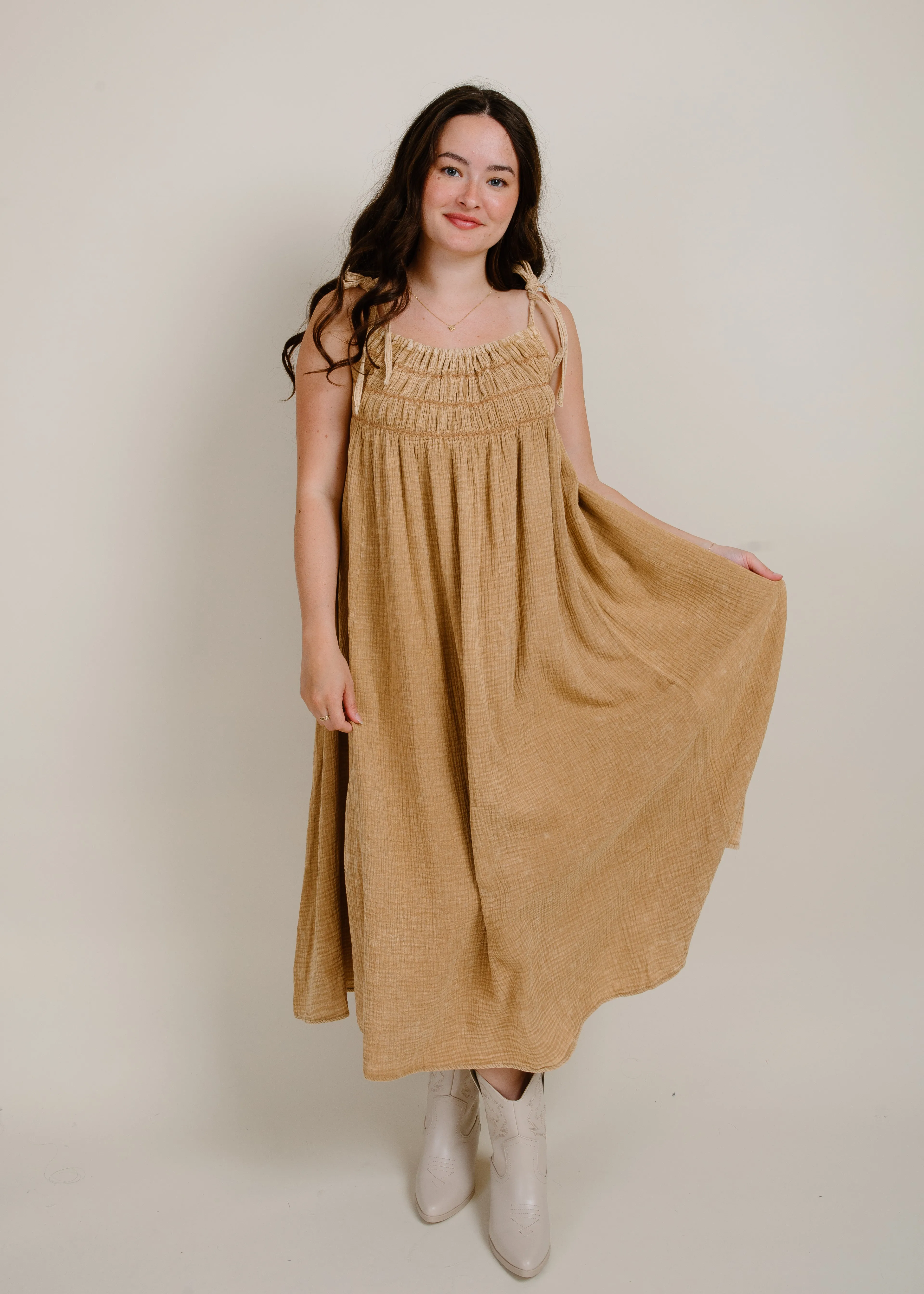 Jocelyn Midi Dress - Tan sold by Vinnie Louise