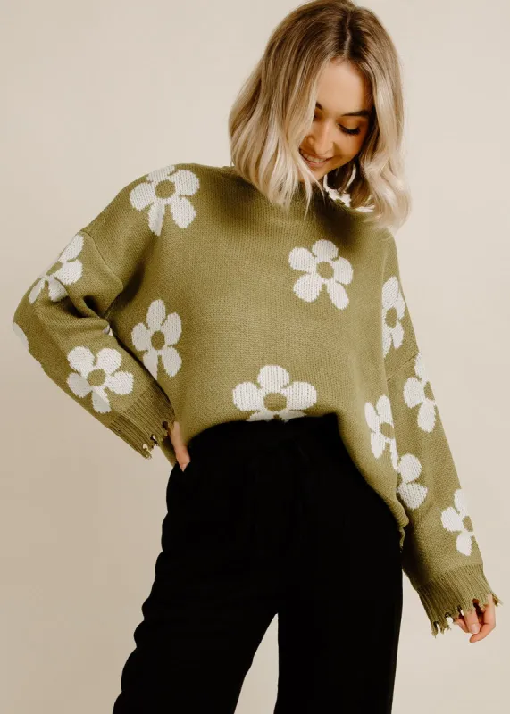 Flower Power Sweater - Olive sold by Vinnie Louise
