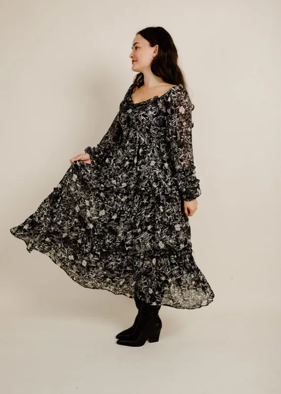 Tatiana Midi Dress - Black Floral sold by Vinnie Louise