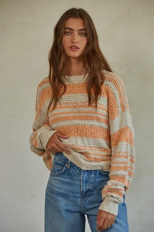 Coralie Striped Pullover - Taupe/Coral sold by Vinnie Louise