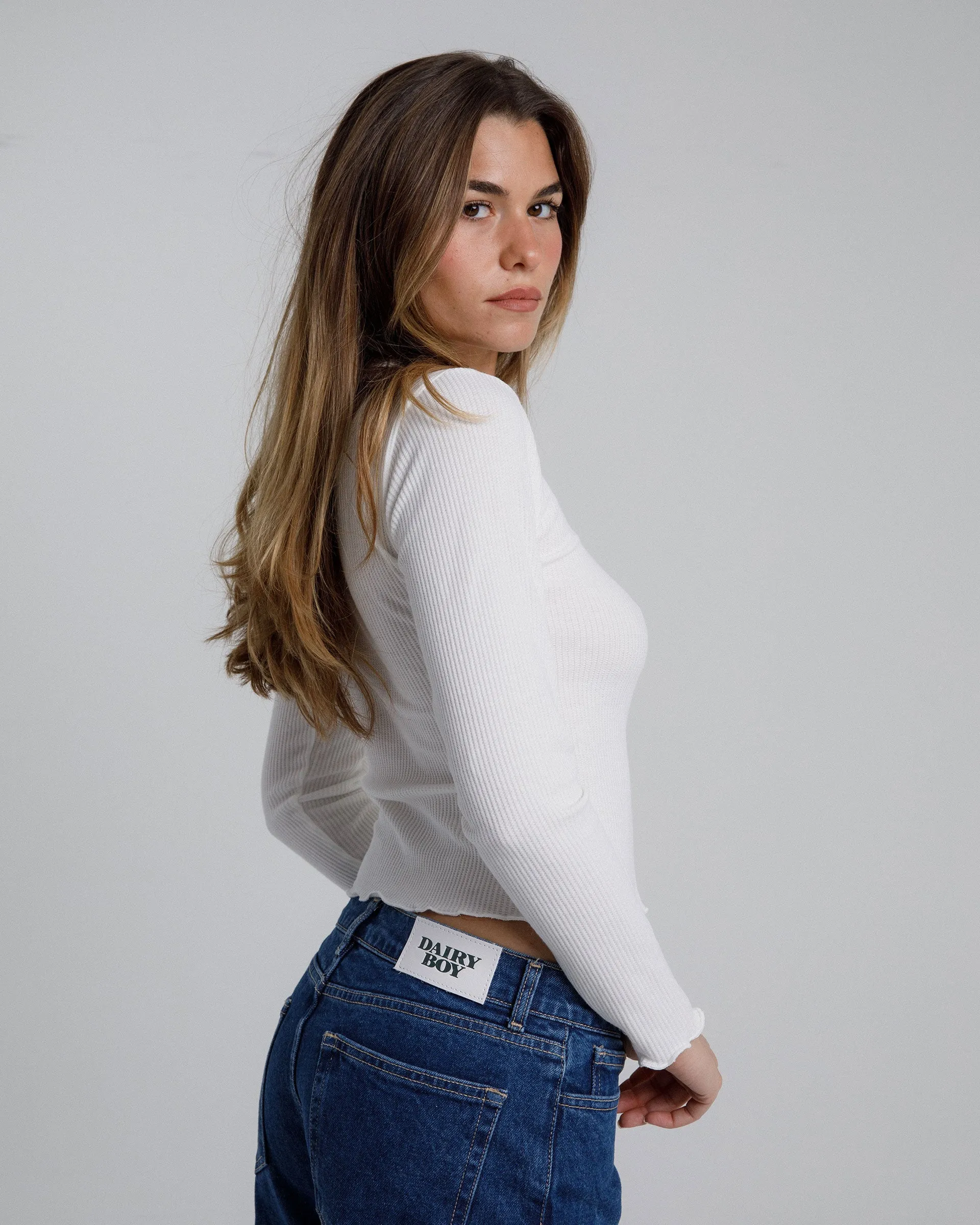 Waffle Long Sleeve - White sold by Dairy Boy product image thumbnail 4