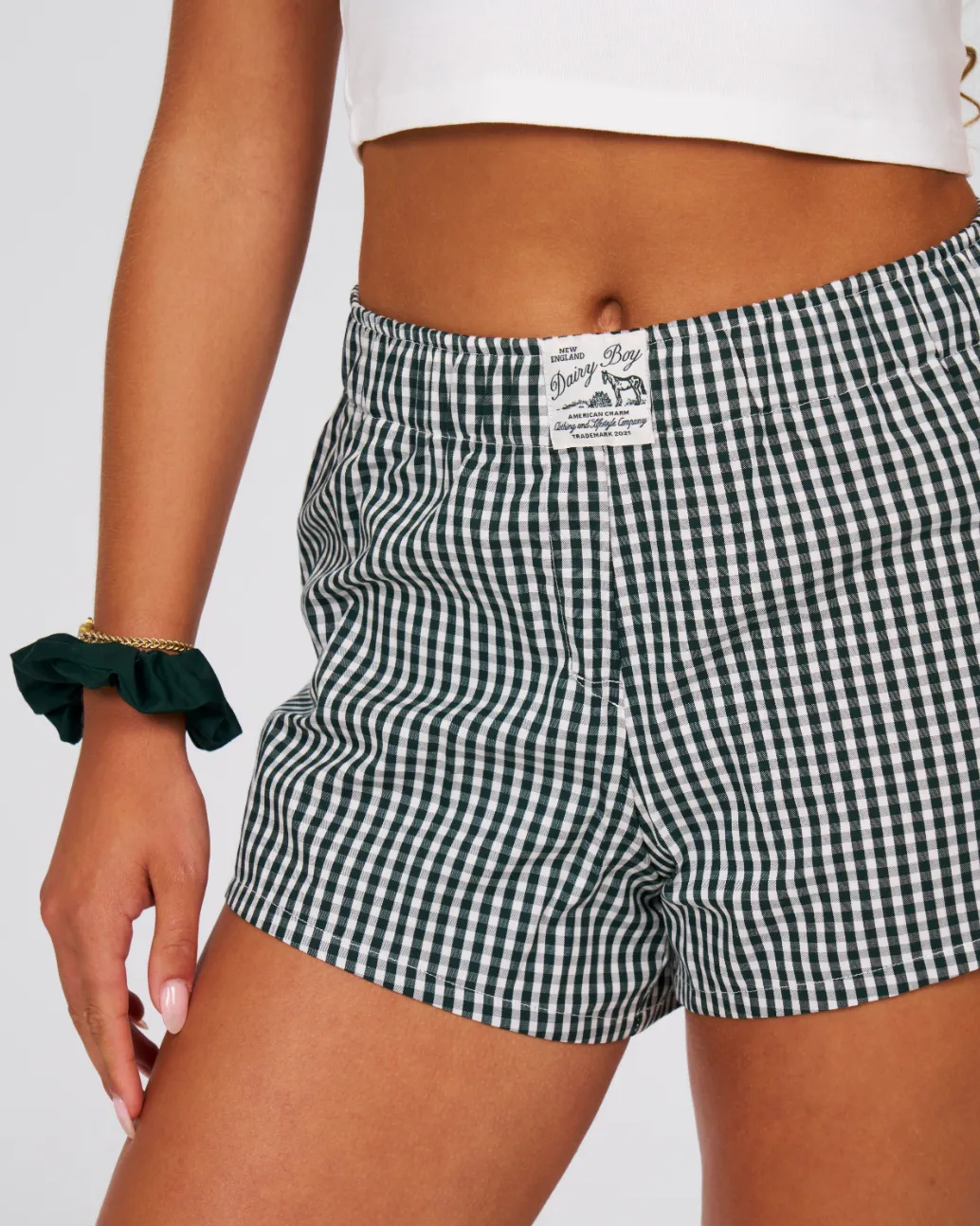 Single Fitted Boxer Shorts- Picnic Gingham Pine sold by Dairy Boy