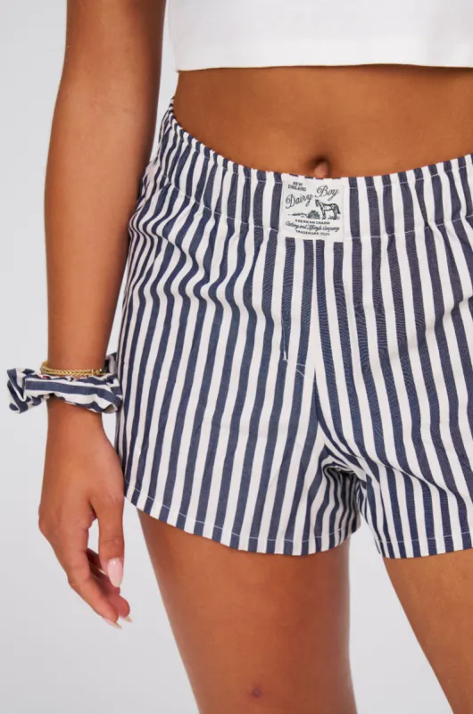 Single Fitted Boxer Shorts - Candy Stripe Navy sold by Dairy Boy