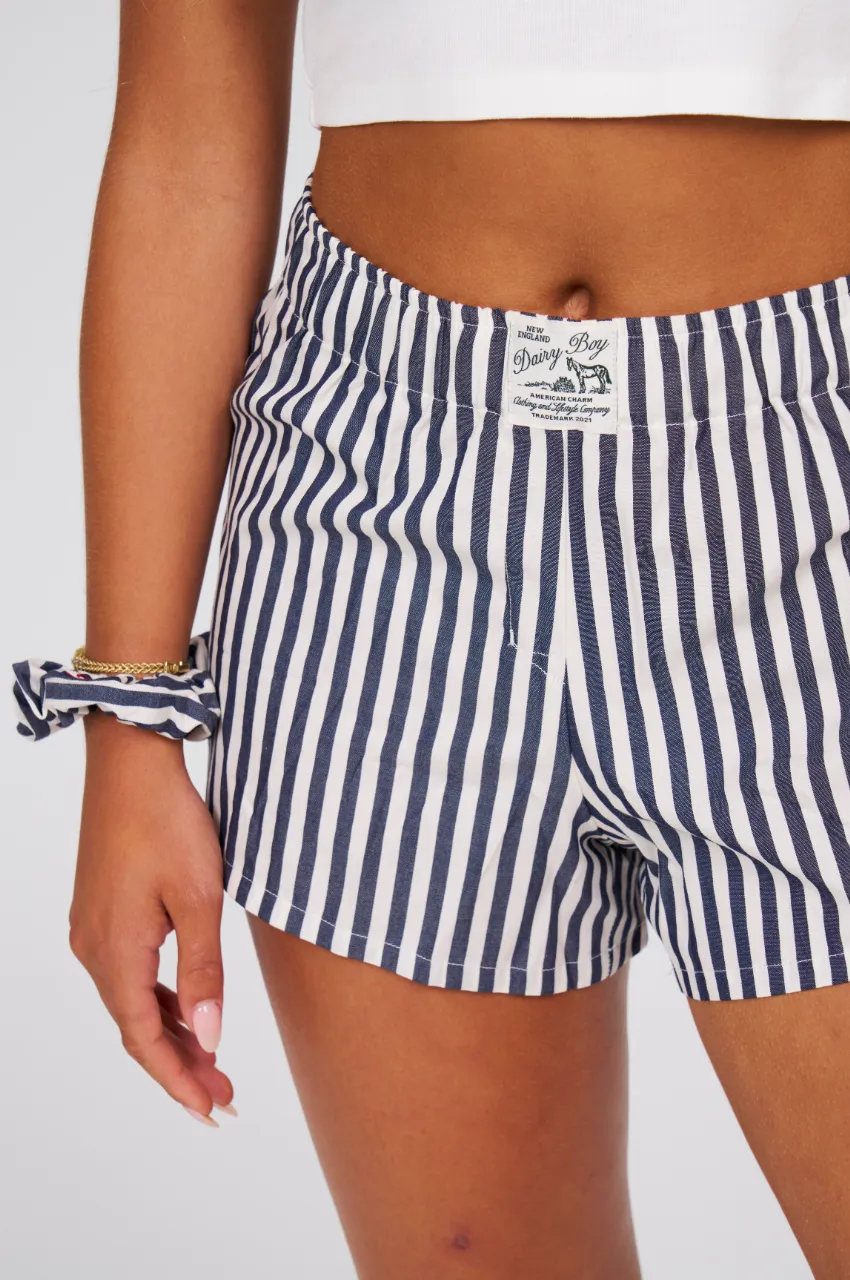 Single Fitted Boxer Shorts - Candy Stripe Navy sold by Dairy Boy