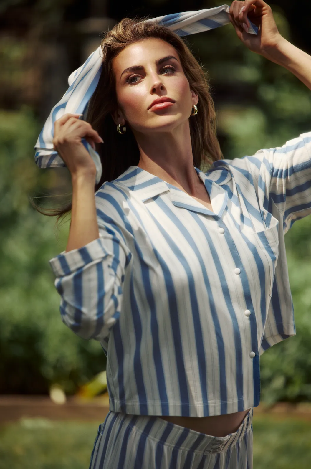 Garden Bed Sleep Set - Tomato in Blue Pinstripe sold by Dairy Boy product image thumbnail 5