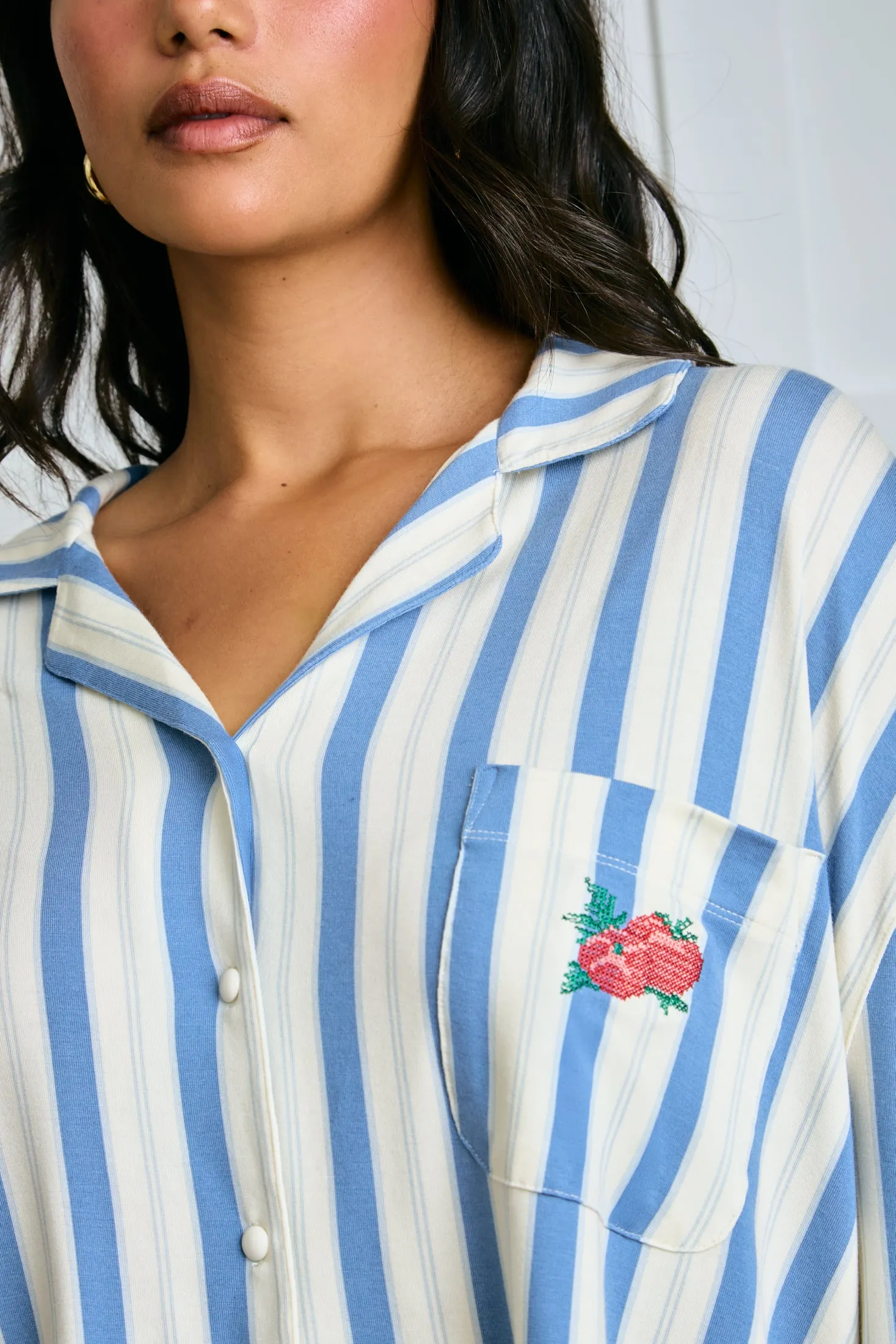 Garden Bed Sleep Set - Tomato in Blue Pinstripe sold by Dairy Boy product image thumbnail 3