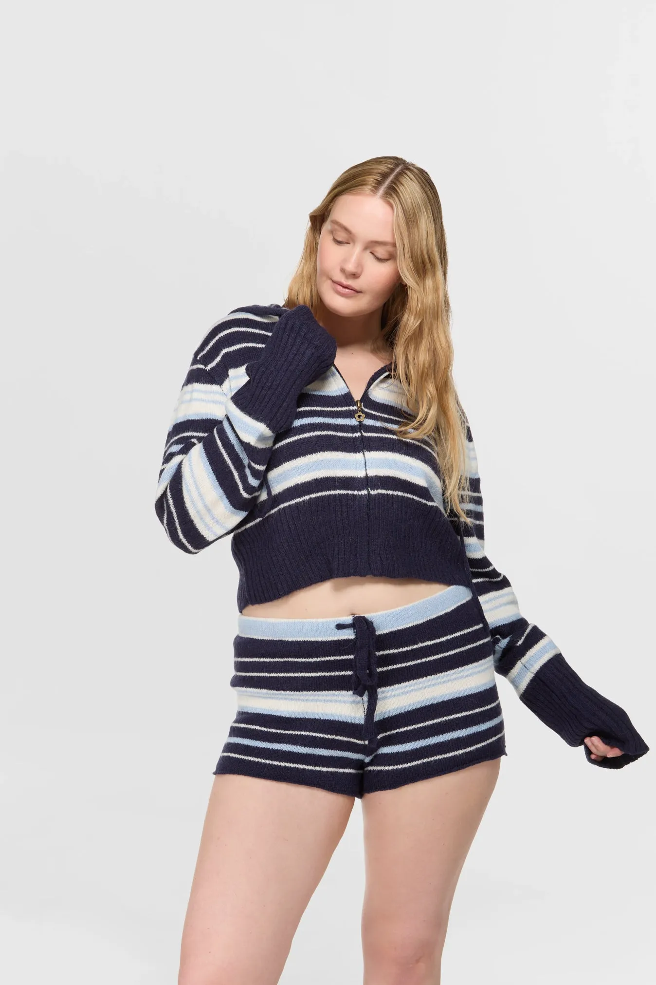 Surfside Striped Knit Zip Up - Ocean Blue sold by Dairy Boy product image thumbnail 4