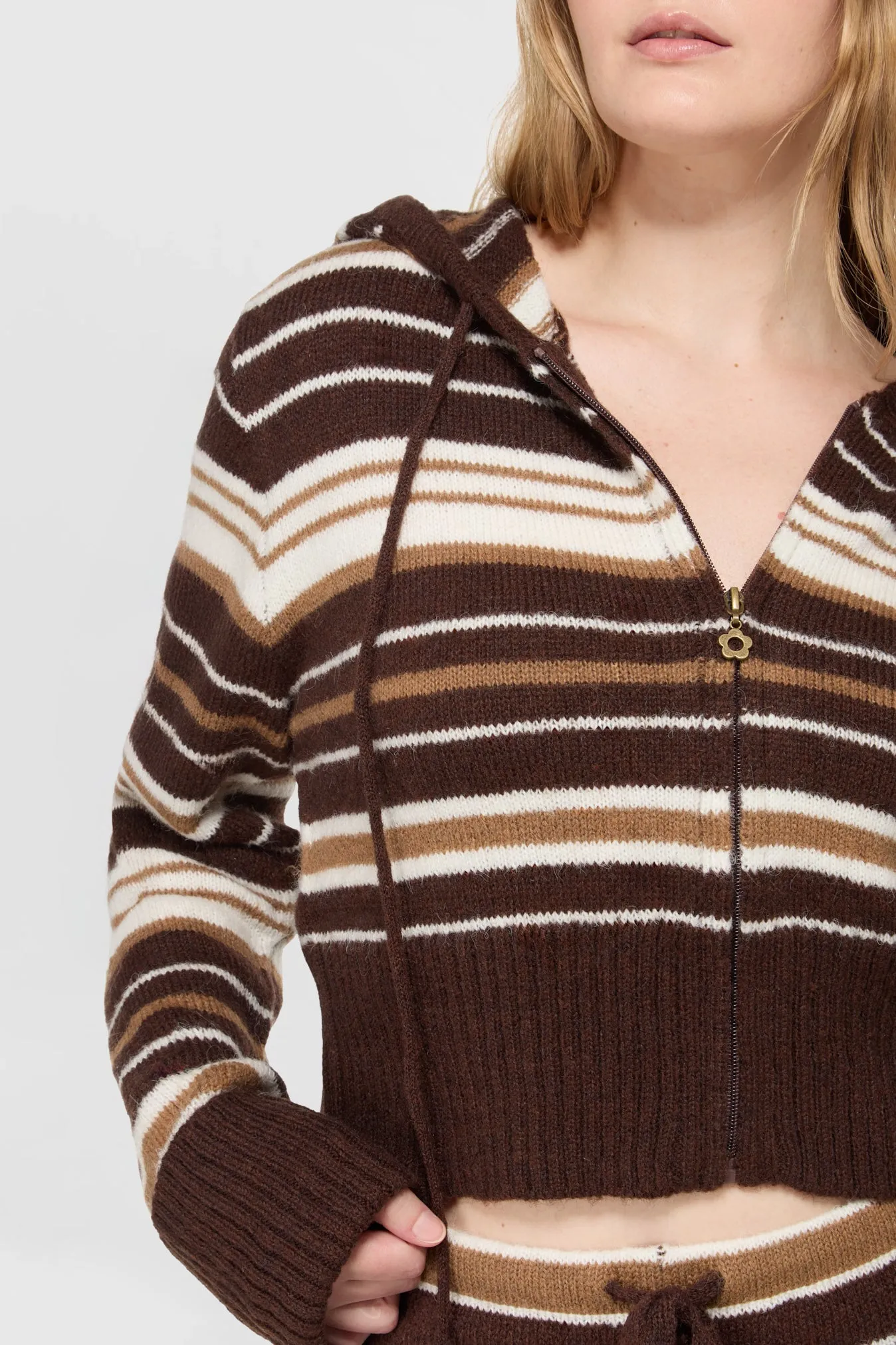 Surfside Striped Knit Zip Up - Sand Dune sold by Dairy Boy product image thumbnail 5