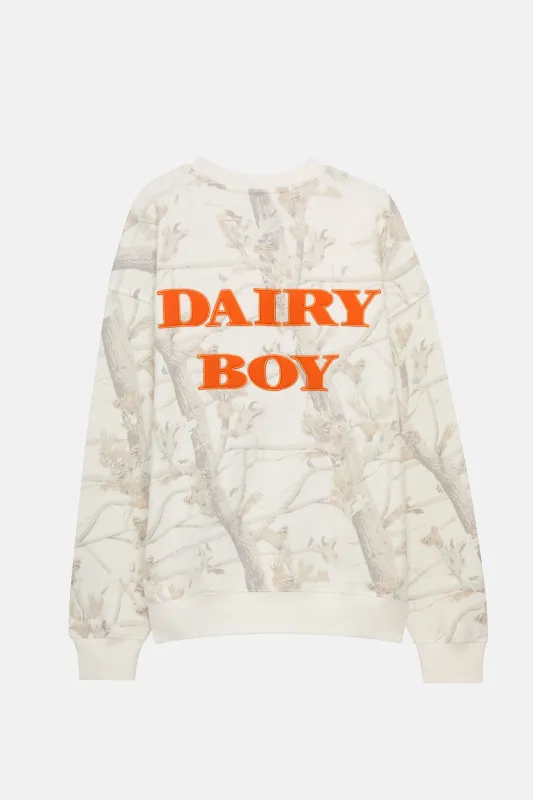 Study Break Oversized Crewneck - Woodland Camo/Champion Orange made by Dairy Boy