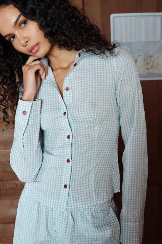Oyster Button-Up - Faded Blue Gingham made by Dairy Boy
