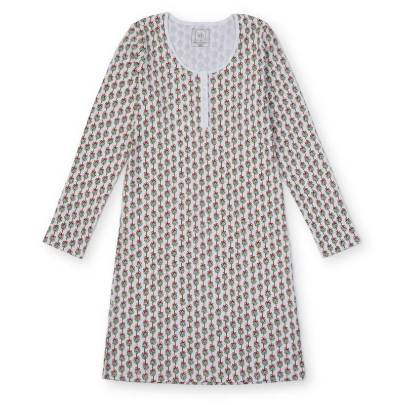 Ann Women's Longsleeve Nightgown - Merry Mistletoe sold by Lila and Hayes