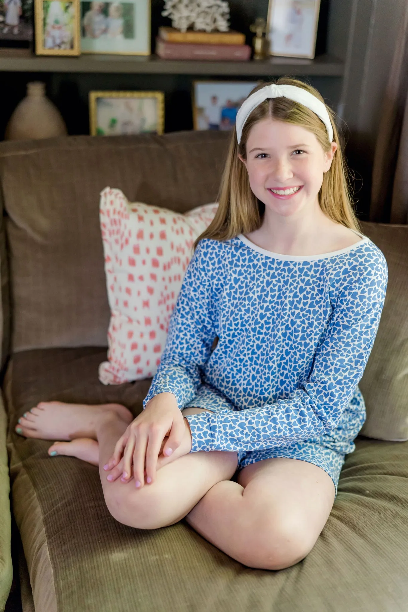 SALE Anna Women's Longsleeve Top Short Set - I Heart You Blue sold by Lila and Hayes product image thumbnail 4