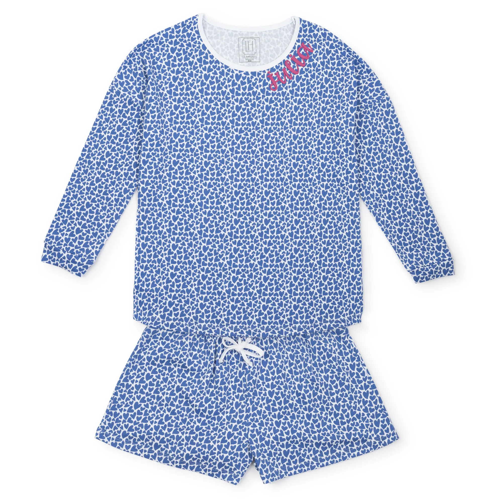 SALE Anna Women's Longsleeve Top Short Set - I Heart You Blue sold by Lila and Hayes product image thumbnail 3