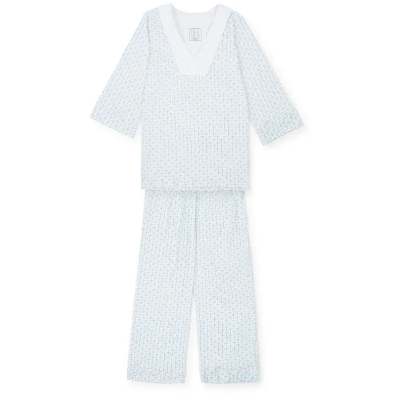 Julia Women's Pajama Pant Set - Pacific Palms Blue made by Lila and Hayes