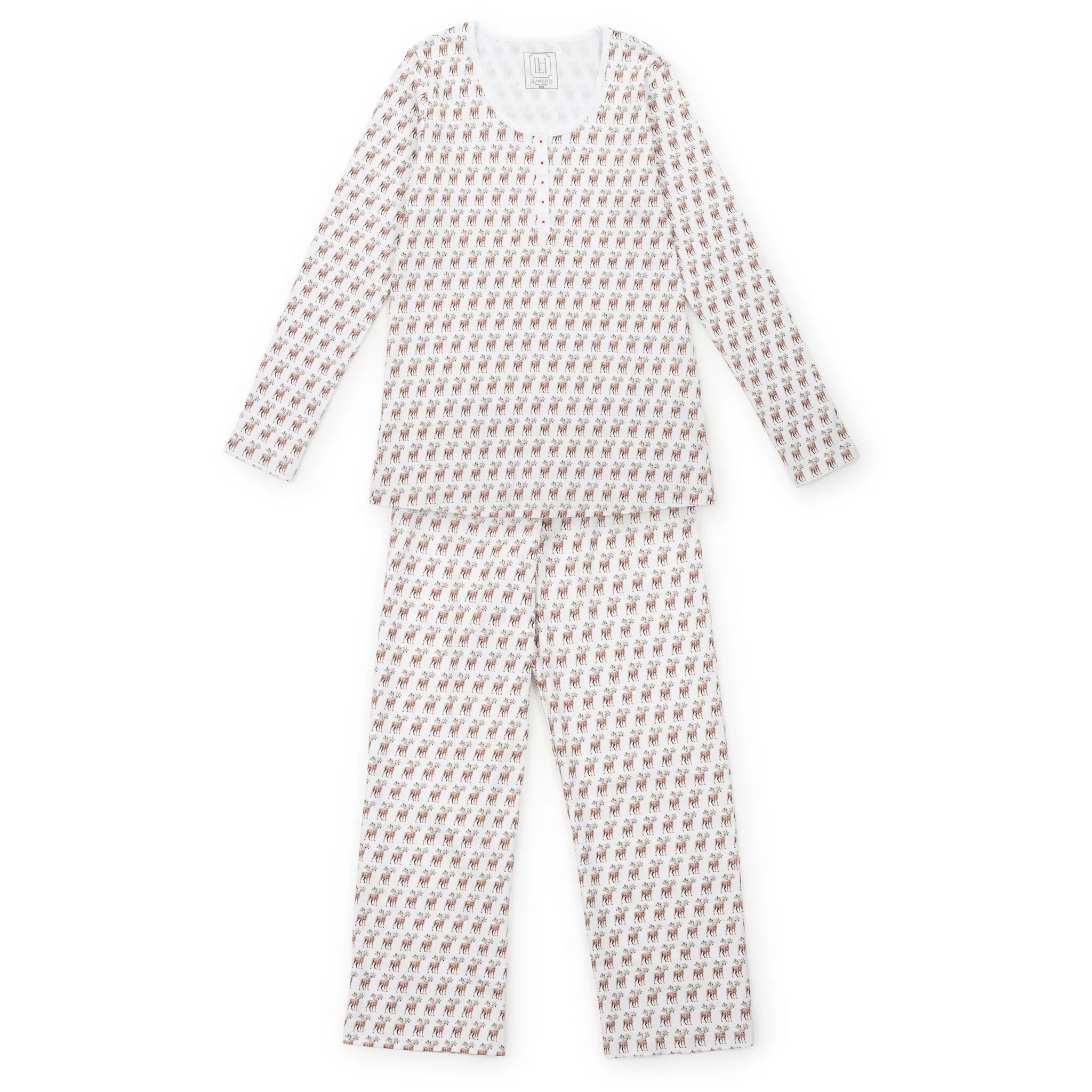 Calli Women's Longsleeve Pajama Pant Set - Festive Deer sold by Lila and Hayes