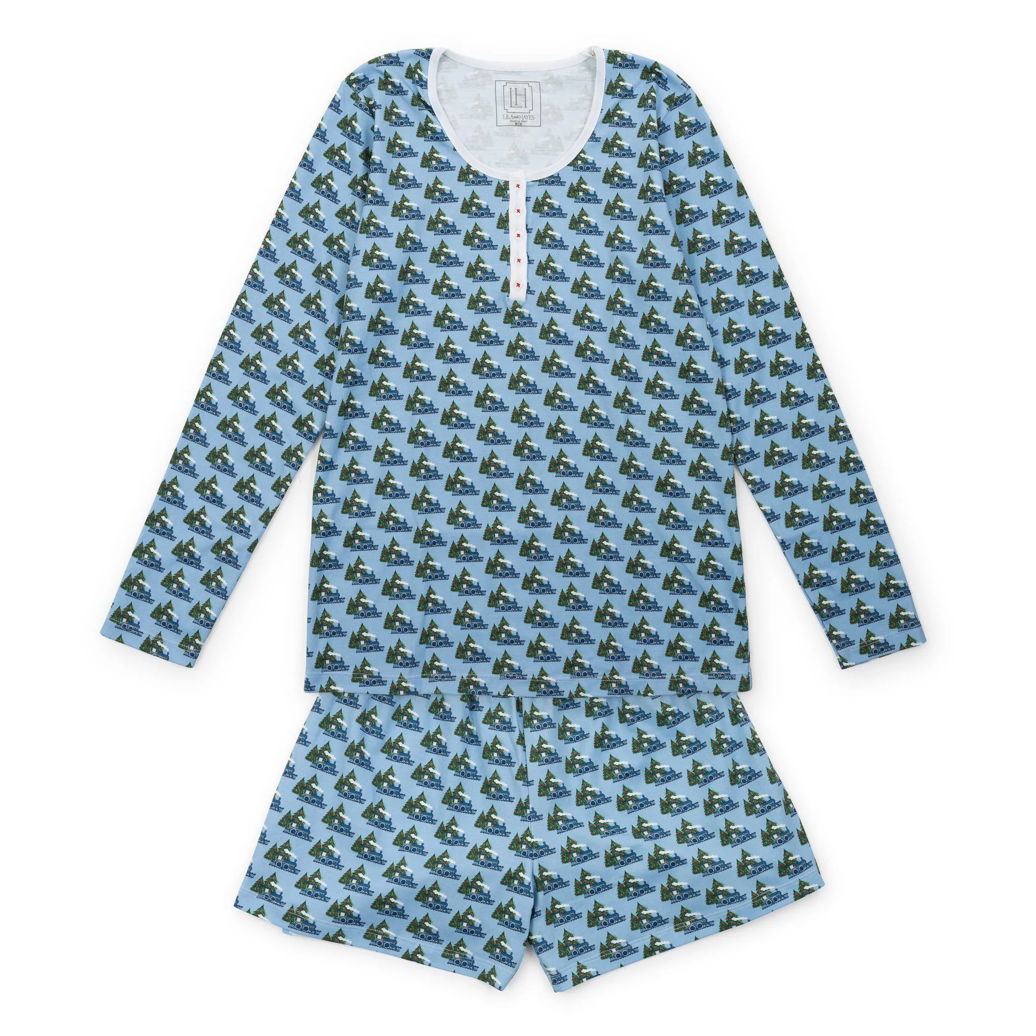 Marty Women's Pajama Short Set - North Pole Express sold by Lila and Hayes