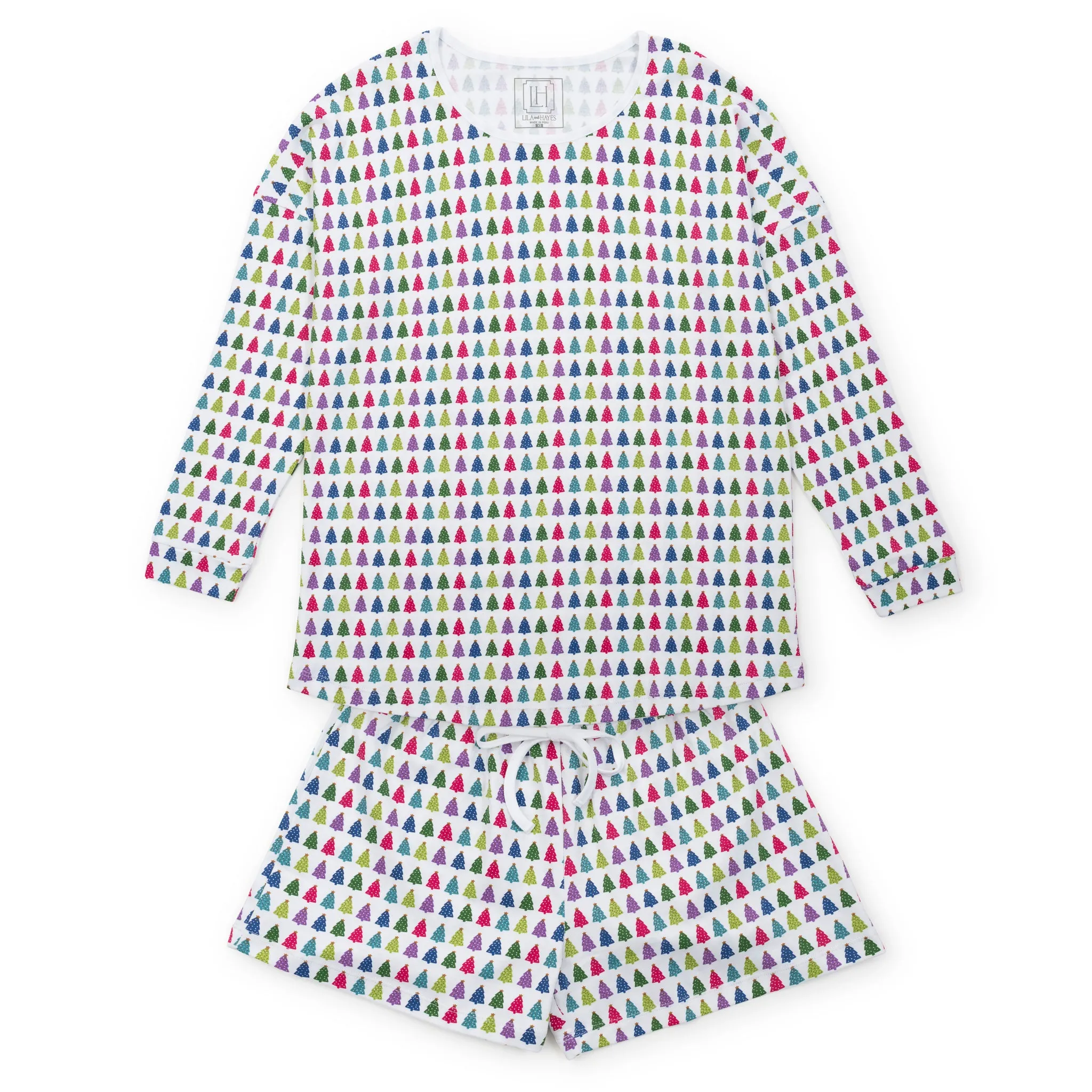 Anna Women's Longsleeve Top Short Set - Christmas Tree Bright sold by Lila and Hayes
