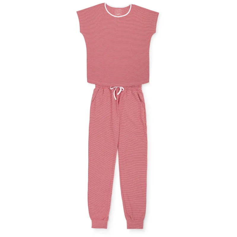 Melanie Women's Pajama Jogger Pant Set Red Stripes sold by Lila and Hayes