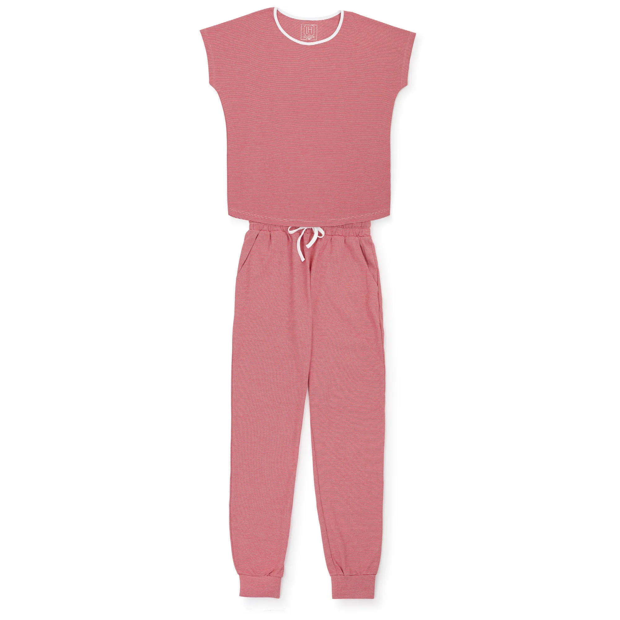 Melanie Women's Pajama Jogger Pant Set Red Stripes sold by Lila and Hayes