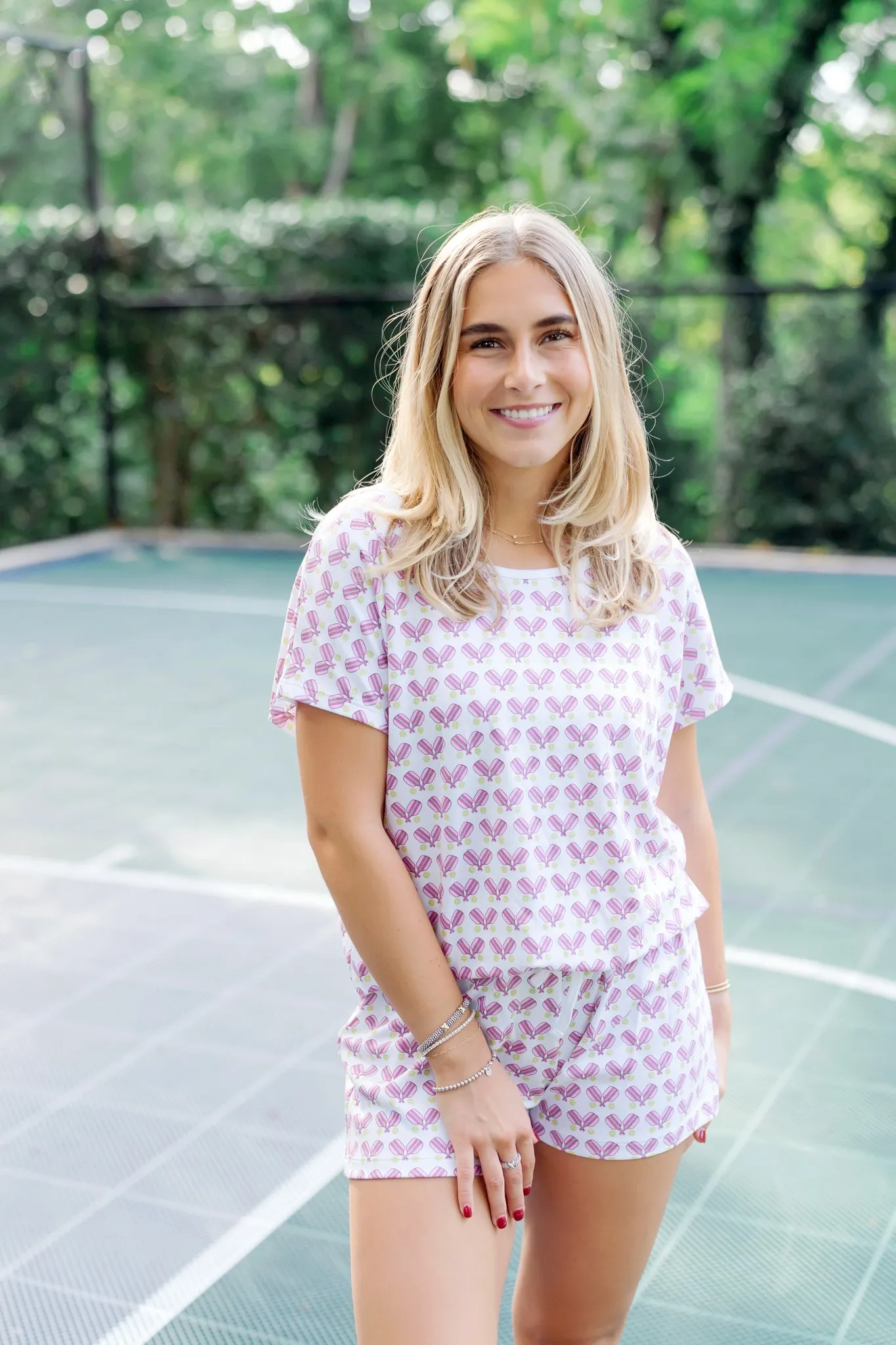 Riley Women's Pajama Short Set Pickleball Pink sold by Lila and Hayes product image thumbnail 3