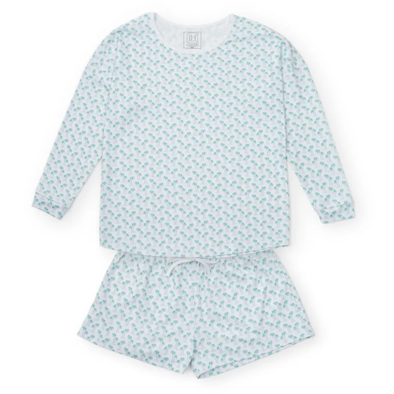 Anna Women's Longsleeve Top Short Set - Palm Tree Isle Blue sold by Lila and Hayes