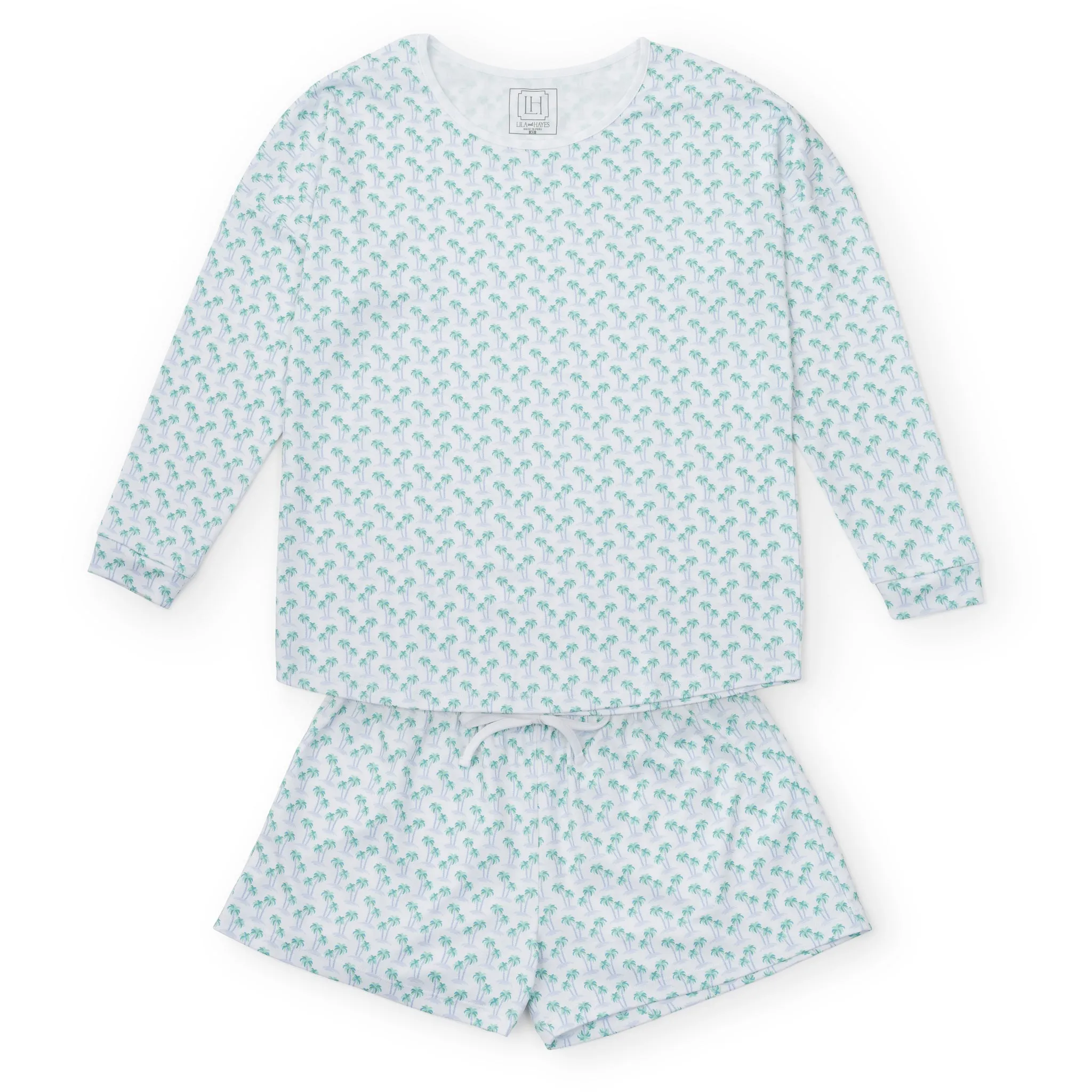 Anna Women's Longsleeve Top Short Set - Palm Tree Isle Blue sold by Lila and Hayes