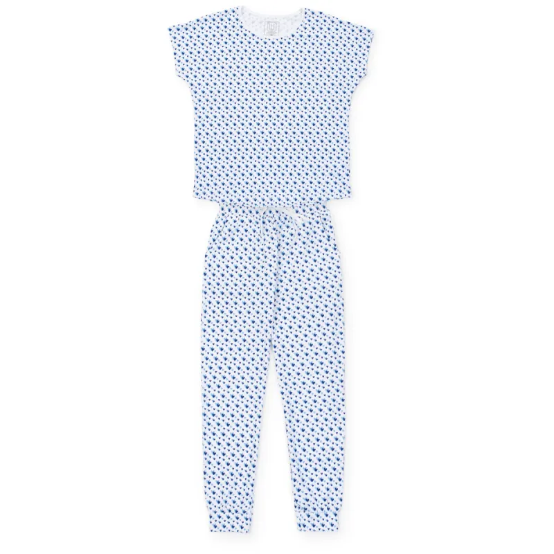 Melanie Women's Pajama Jogger Pant Set - Heart to Heart Blue sold by Lila and Hayes