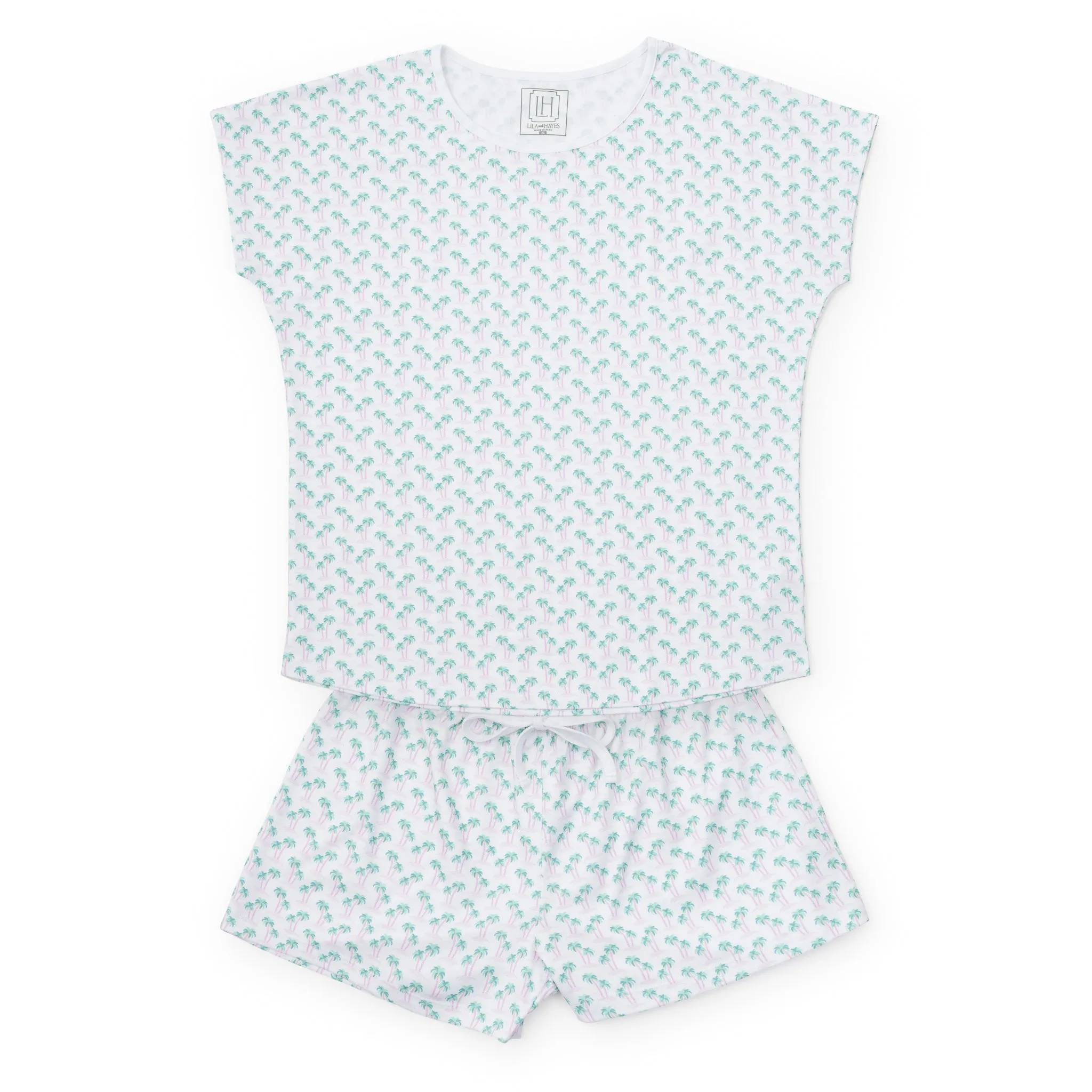 Riley Women's Pajama Short Set - Palm Tree Isle Pink sold by Lila and Hayes
