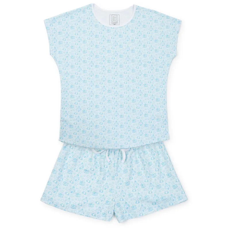Riley Women's Pajama Short Set - Sandcastles Blue sold by Lila and Hayes