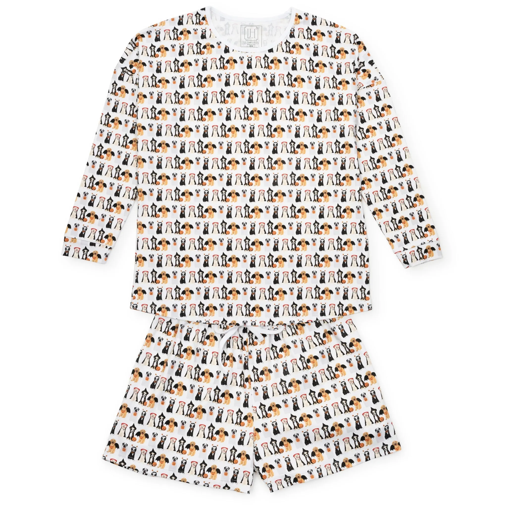Anna Women's Longsleeve Top Short Set - Halloween Pups sold by Lila and Hayes