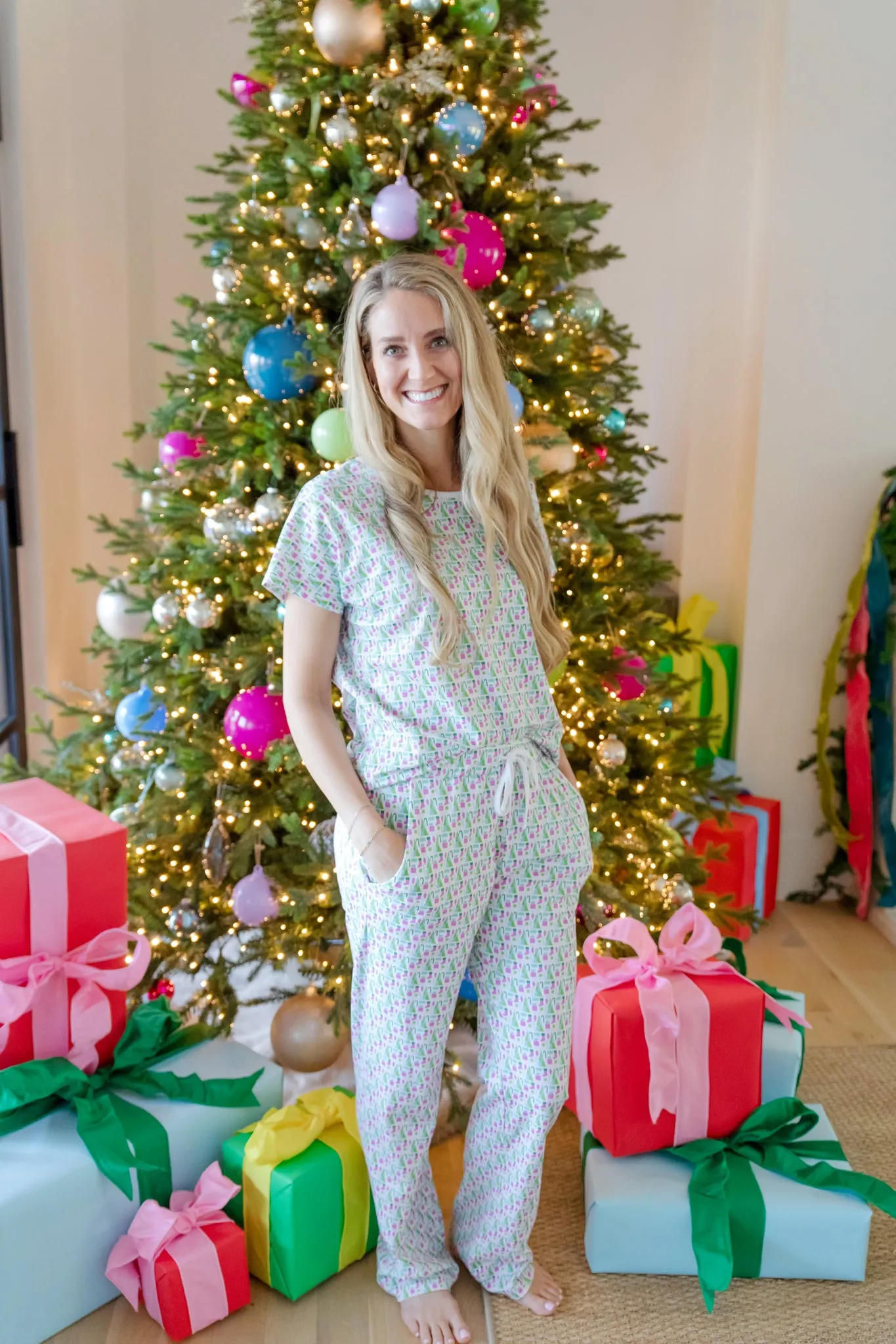 Marcia Women's Pajama Pant Set Mod Holiday Pink sold by Lila and Hayes product image thumbnail 3