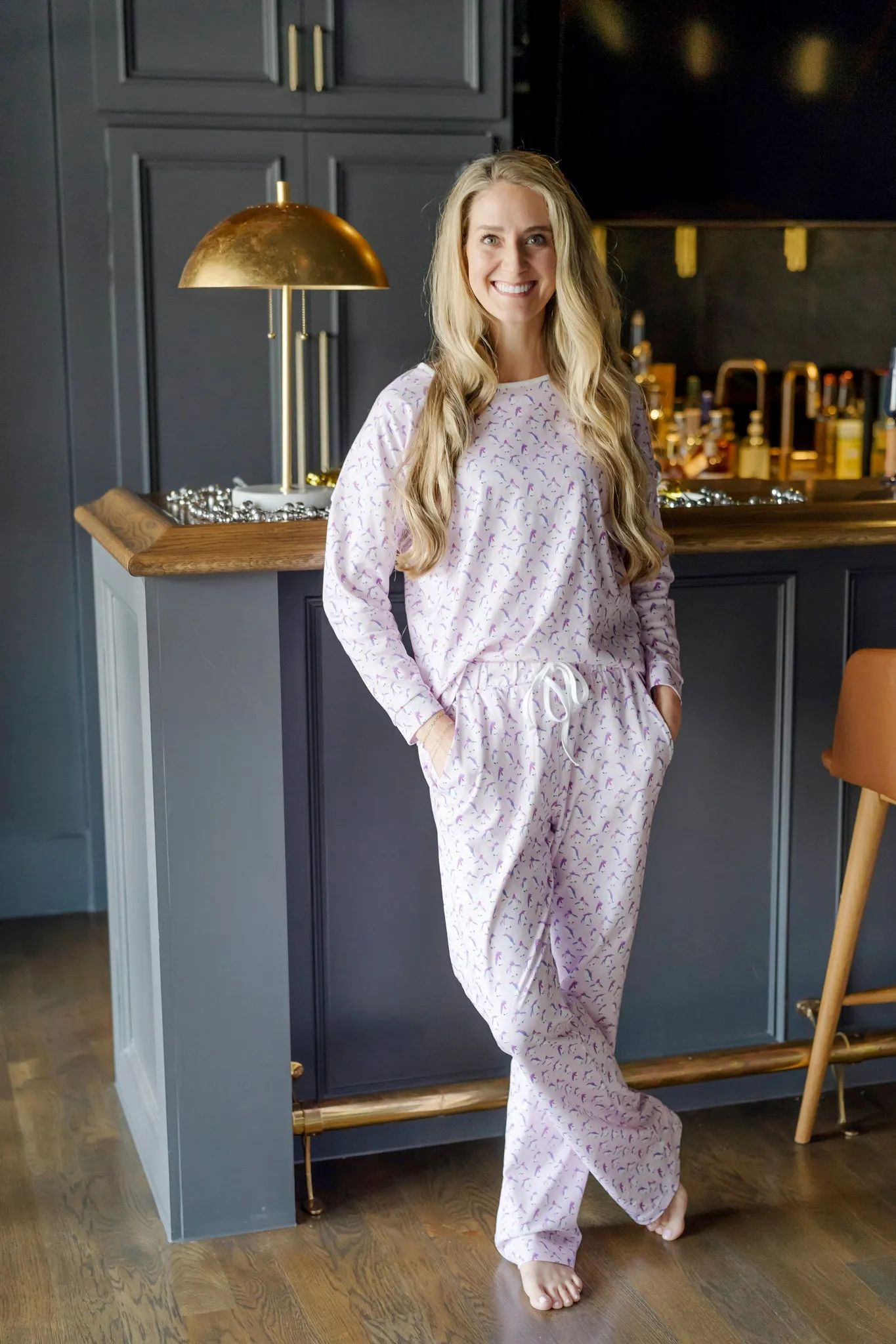 Audrey Women's Longsleeve Top Pant Set - Penguin Party Pink sold by Lila and Hayes product image thumbnail 3