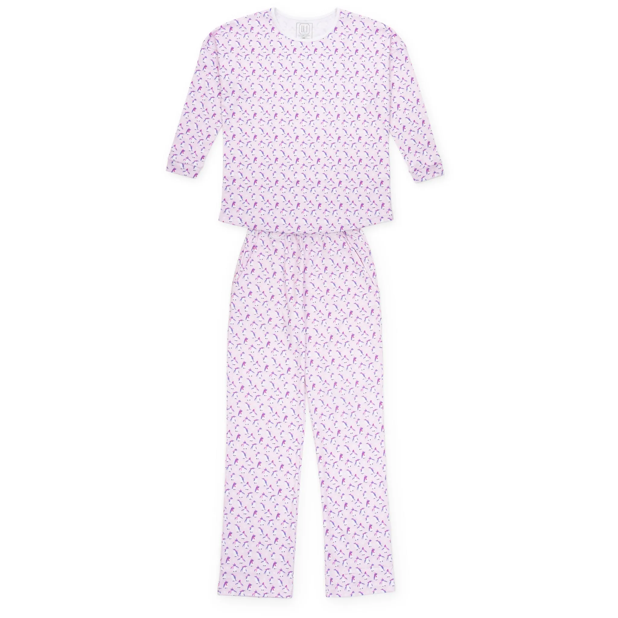 Audrey Women's Longsleeve Top Pant Set - Penguin Party Pink sold by Lila and Hayes