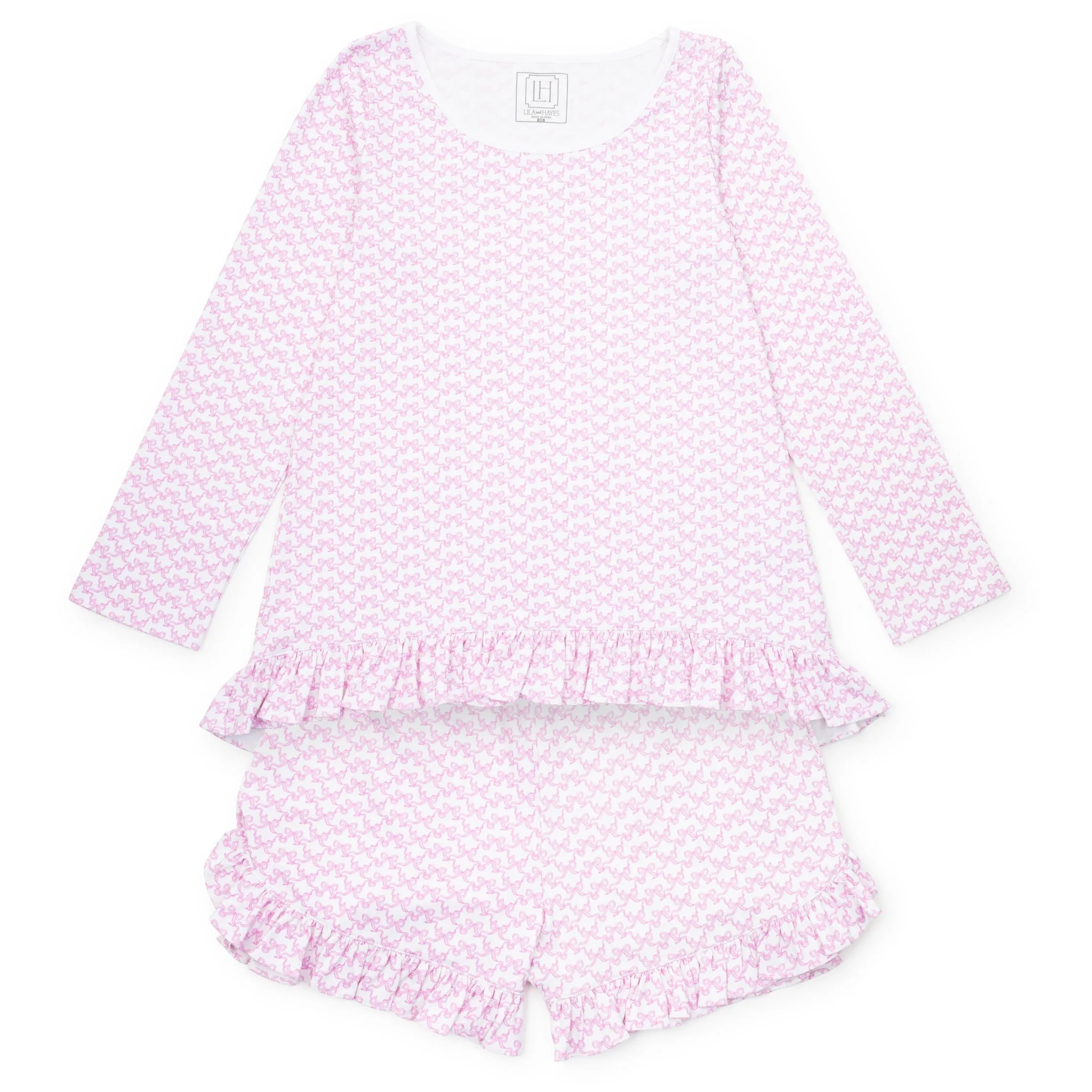 Kathryn Women's Pajama Short Set Pretty Pink Bows sold by Lila and Hayes