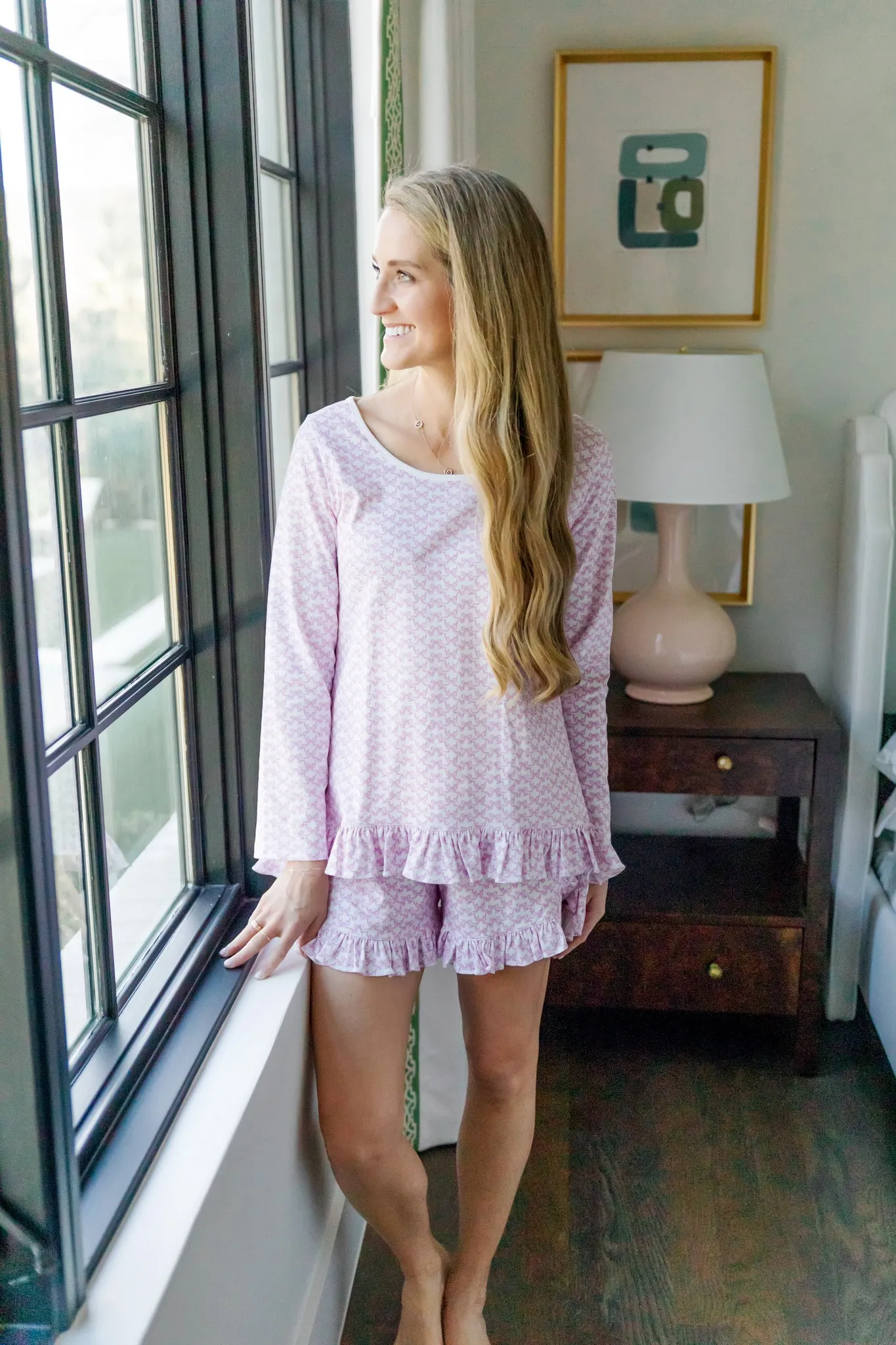 Kathryn Women's Pajama Short Set Pretty Pink Bows sold by Lila and Hayes product image thumbnail 3