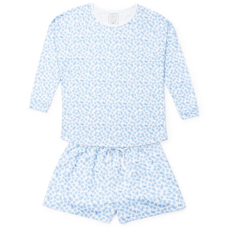 Anna Women's Longsleeve Short Set - Confetti Hearts Blue sold by Lila and Hayes