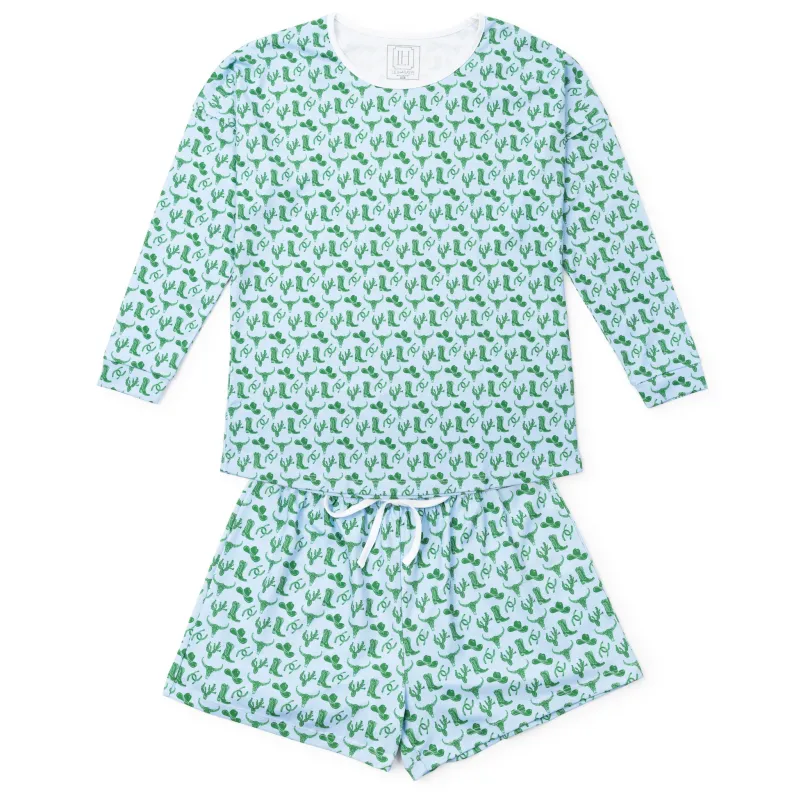 Anna Women's Longsleeve Short Set - Wild West Blue sold by Lila and Hayes