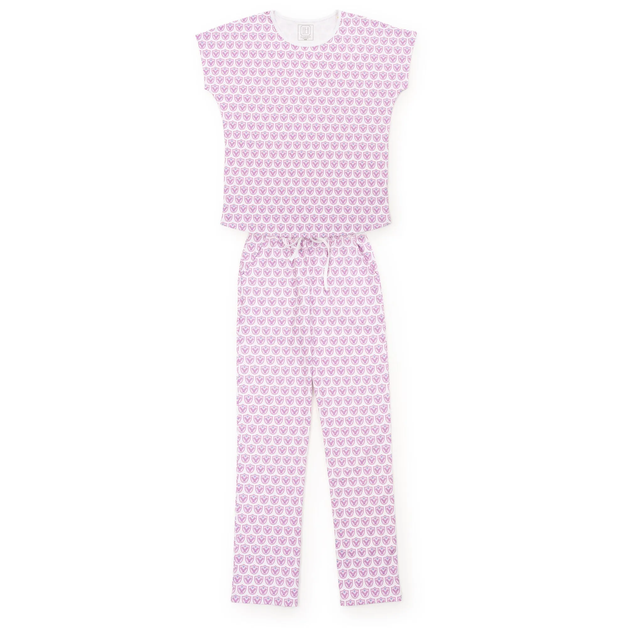 Marcia Women's Pajama Pant Set Pickleball Crest Pink sold by Lila and Hayes