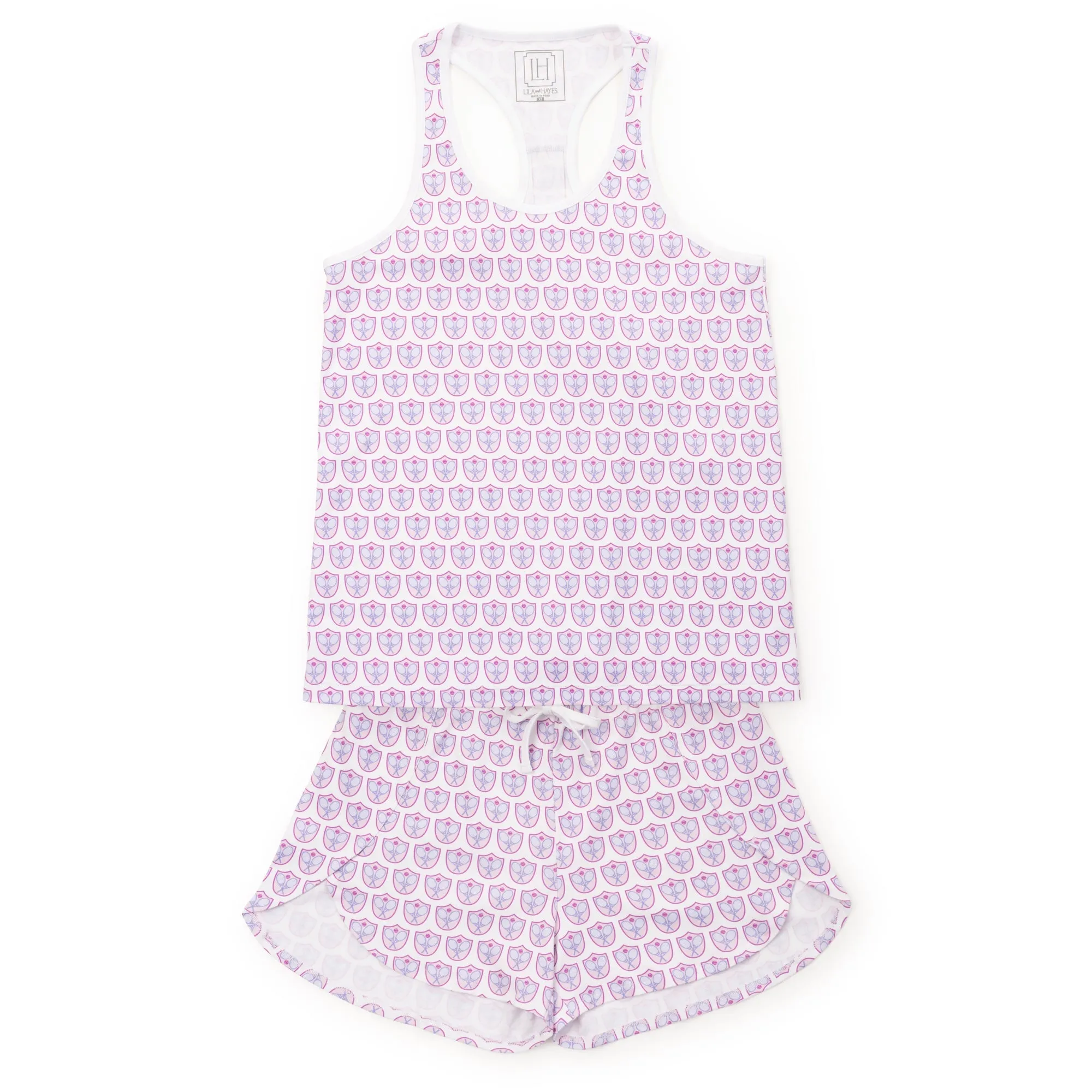 Alyssa Women's Pajama Short Set - Tennis Crest Pink sold by Lila and Hayes