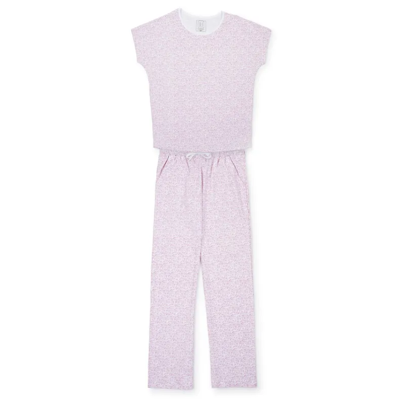 SALE Marcia Women's Pima Cotton Pajama Pant Set - Pretty Pink Blooms sold by Lila and Hayes