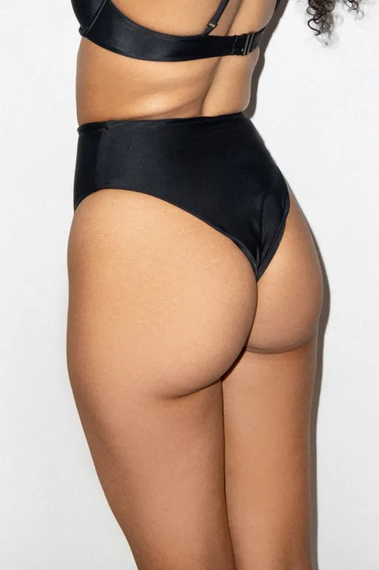 Palermo High Waist Bikini Bottom Black made by Playaluxe