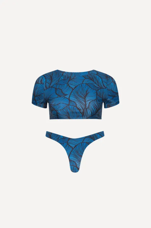 Blue Leaf Crop Top Bikini Set sold by Playaluxe