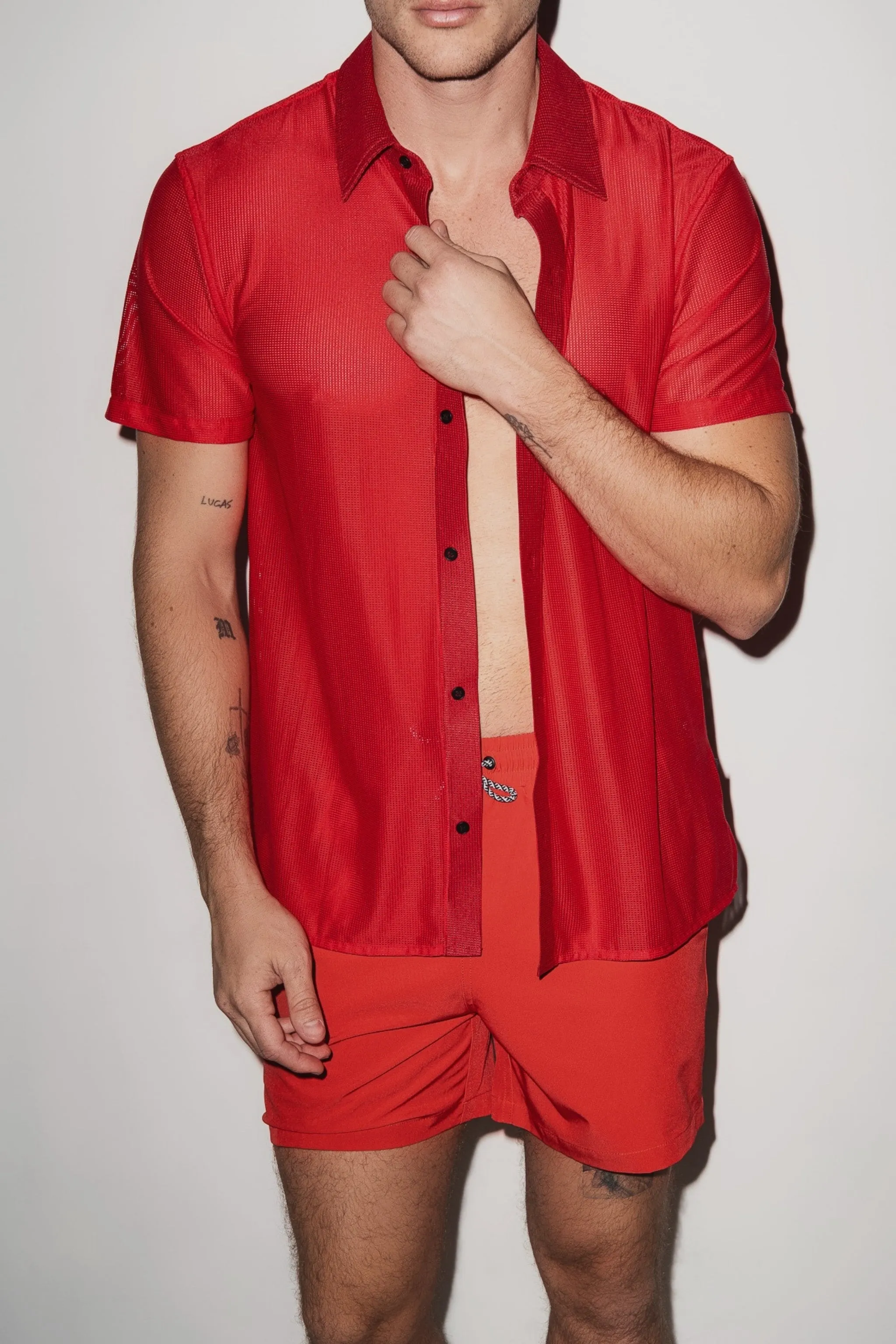 Mallorca Mesh Shirt Bright Red sold by Playaluxe product image thumbnail 4